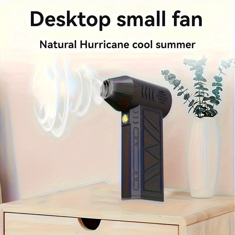 Ventilador portátil de mano de alta velocidad, con motor sin escobillas, recargable por USB, con función de iluminación, para nieve, esencial para acampar y limpieza interior de coche.