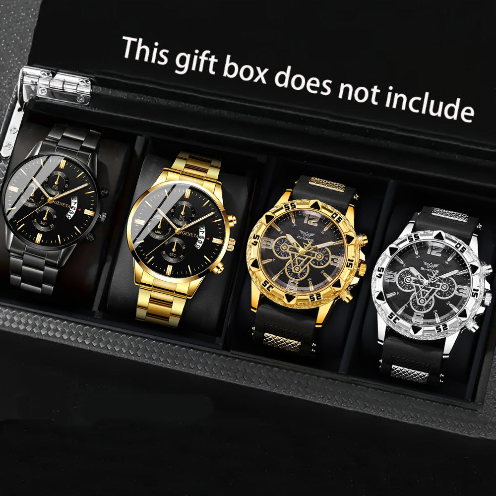 Juego de 4 relojes de moda para hombre, movimiento de cuarzo, correa de acero inoxidable con indicador de fecha | Reloj deportivo | Reloj informal | Reloj de negocios | Movimiento de cuarzo | Reloj de silicona | Reloj para ho