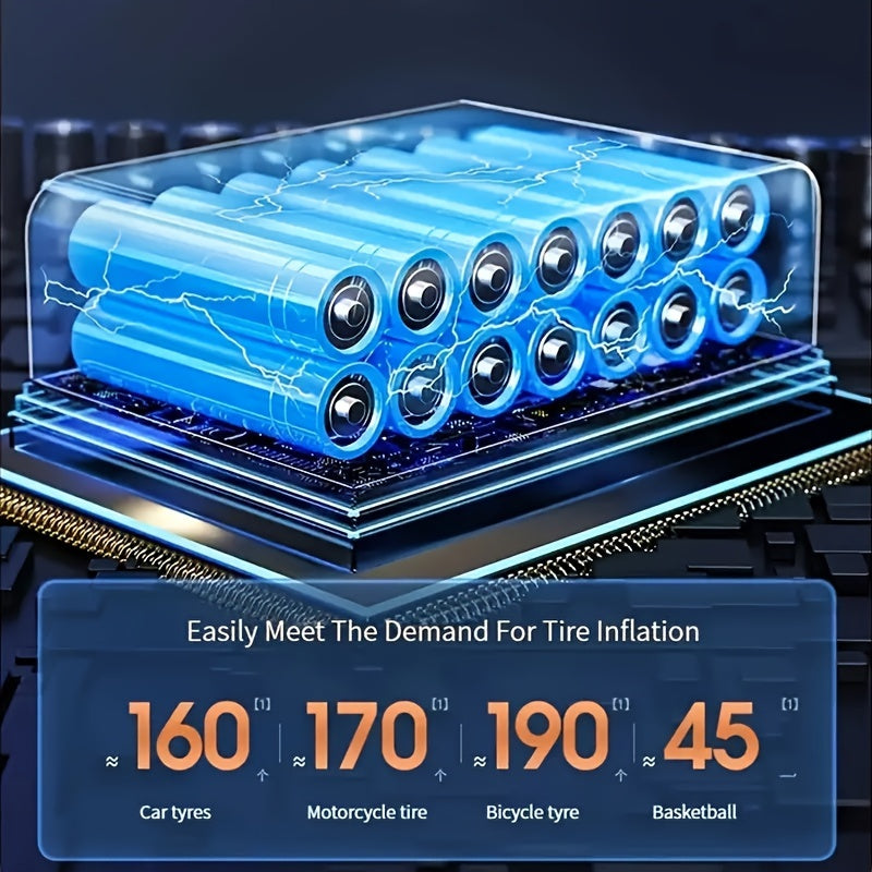 Inflador de neumáticos portátil con pantalla digital, compresor de aire inalámbrico rápido, recargable por USB, adaptador de boquilla multifunción, batería de litio de larga duración para neumáticos y balones de coche