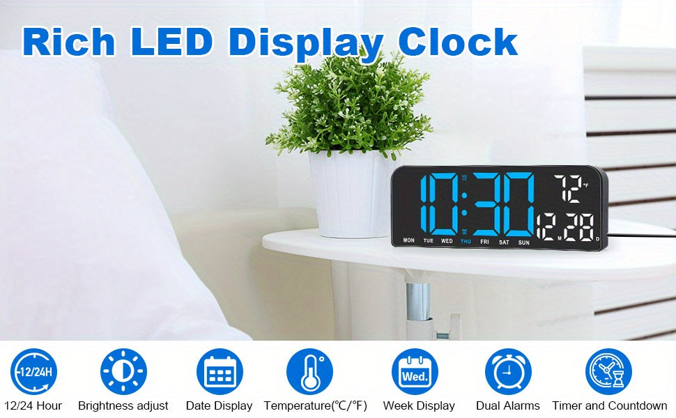 Reloj despertador digital LED extragrande con pantalla extragrande, atenuador automático y control remoto. Reloj moderno grande con temperatura, fecha, semana, temporizador/cuenta regresiva, modo 12/24 h, pantalla LED fácil