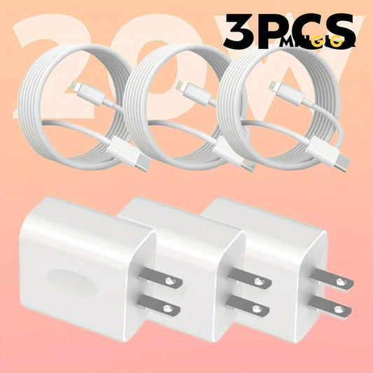 MFIGlGK 3 piezas para cargador rápido de iPhone, PD 20 W USB-C cargador de pared rápido cable extra largo de carga con tipo C a Lightning, carga rápida para iPhone 14/Plus/Pro/Pro Max/13/Mini/Pro/Pro Max/12/Mini/Pro/Pro Ma
