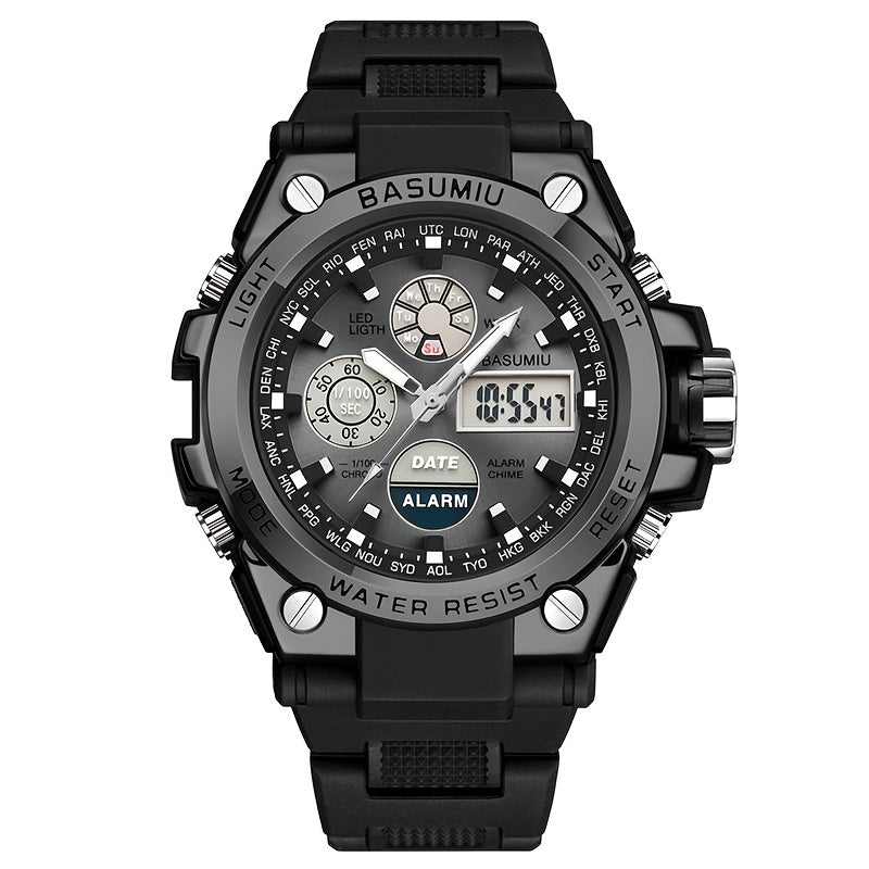 Un reloj deportivo de doble pantalla para hombres, una opción elegante para regalar.